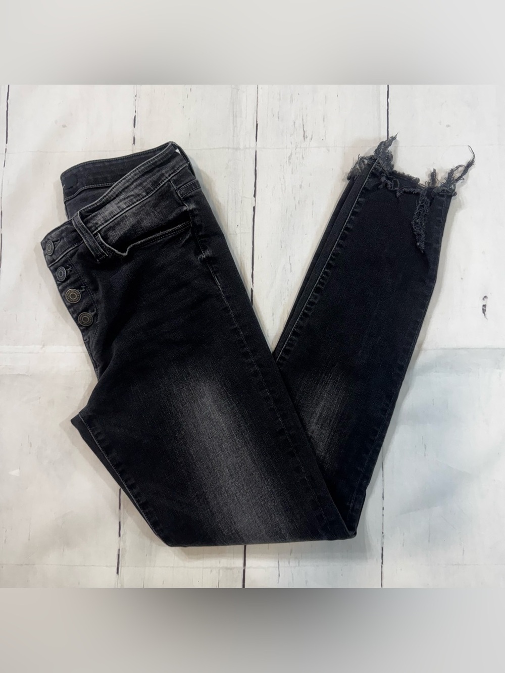 EUC Flying Monkey Women's Black Washed Distressed Skinny Jeans